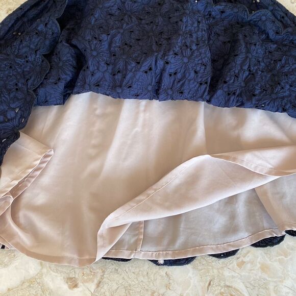 Karl Lagerfeld Navy Blue Cotton Eyelet Sleeveless V-Neck Summer Mini Dress - Picture 16 of 16